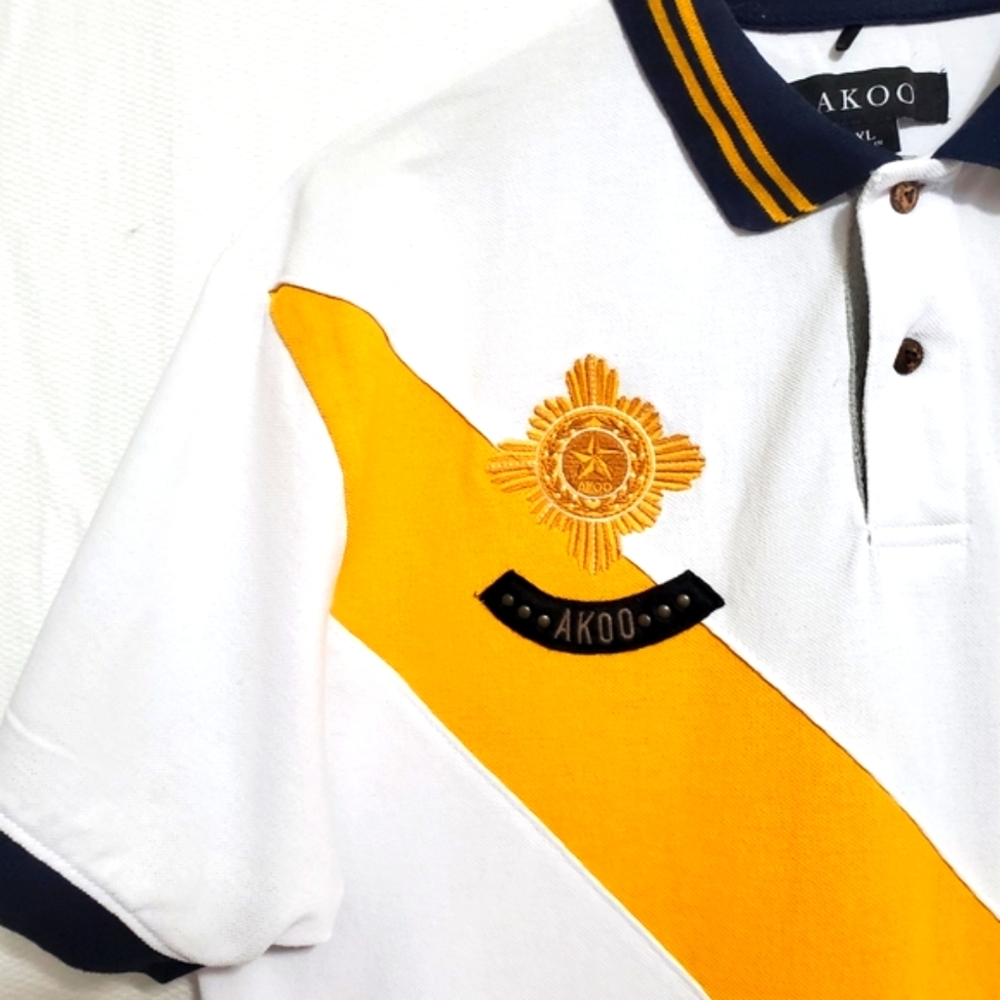 AKOO Cotton Pique White Pegasus Embroidered Polo Shirt Mens XL - Picture 3 of 8